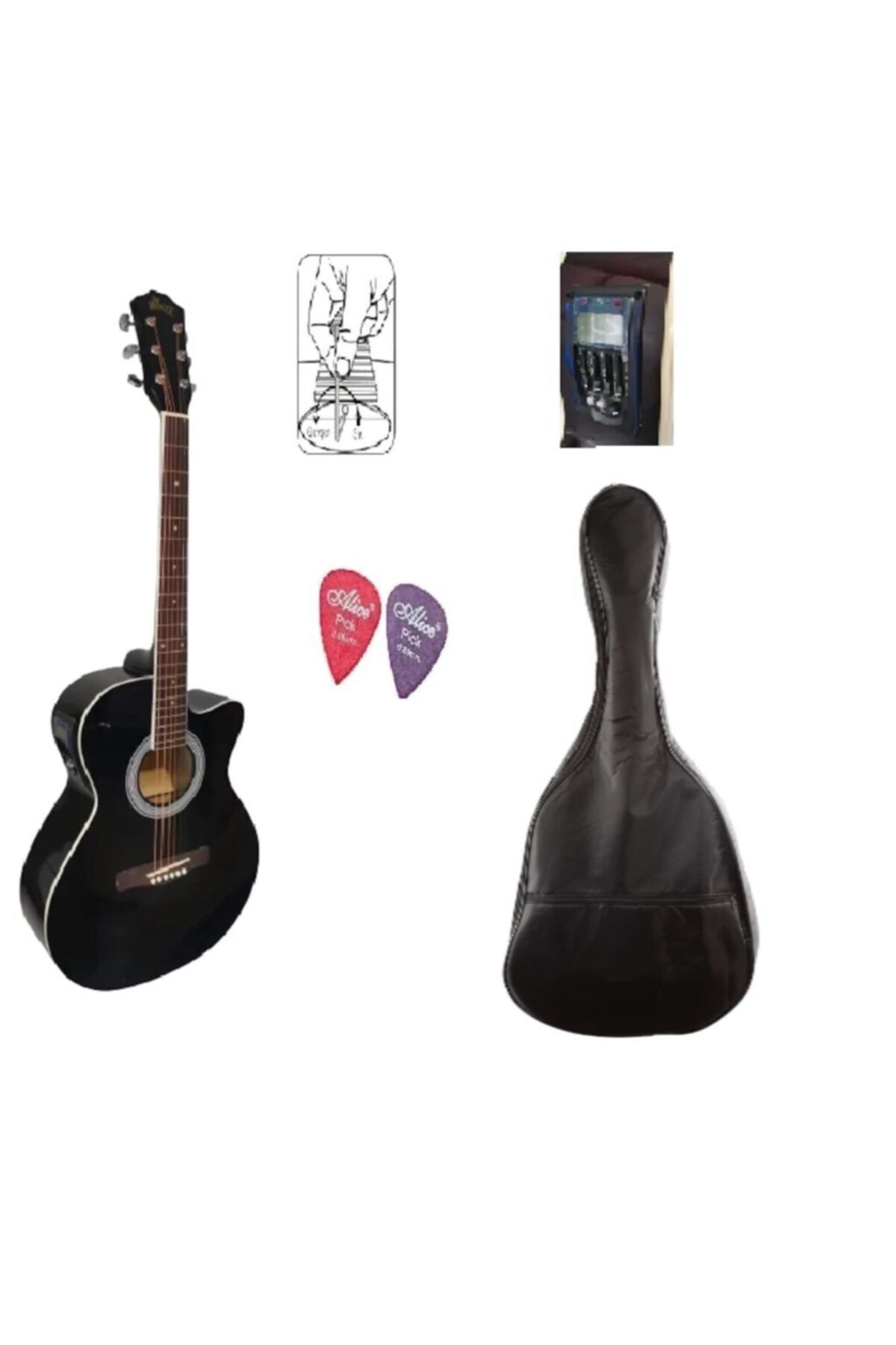 Winzz Siyah Elektro Akustik Gitar ( 5 Band Lcd Ekran Ekolayzer )