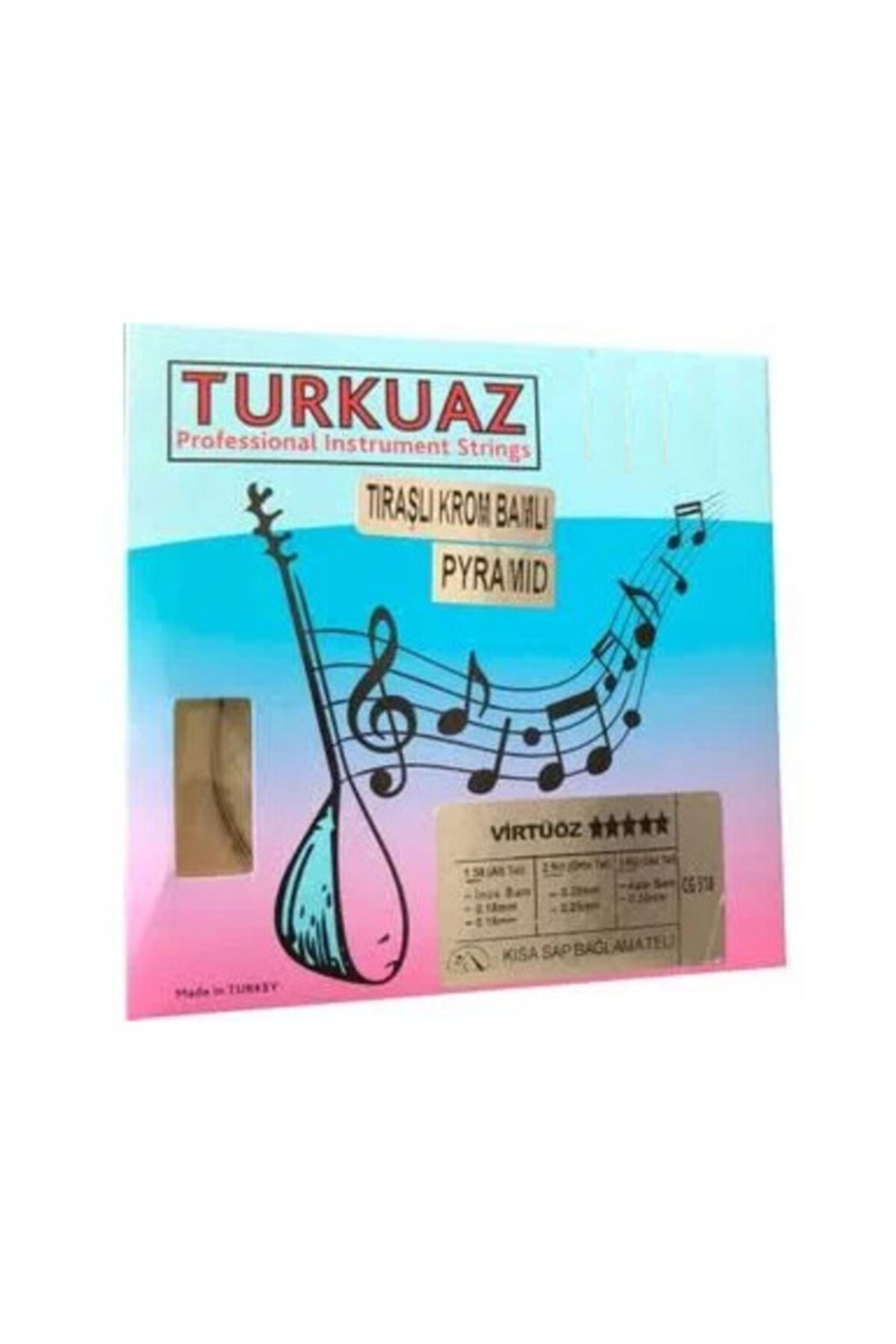- Turkuaz Cg518 0.18 Pyramid + Krom Bamlı Takım Tel Kısa Sap Bağlama Teli 018
