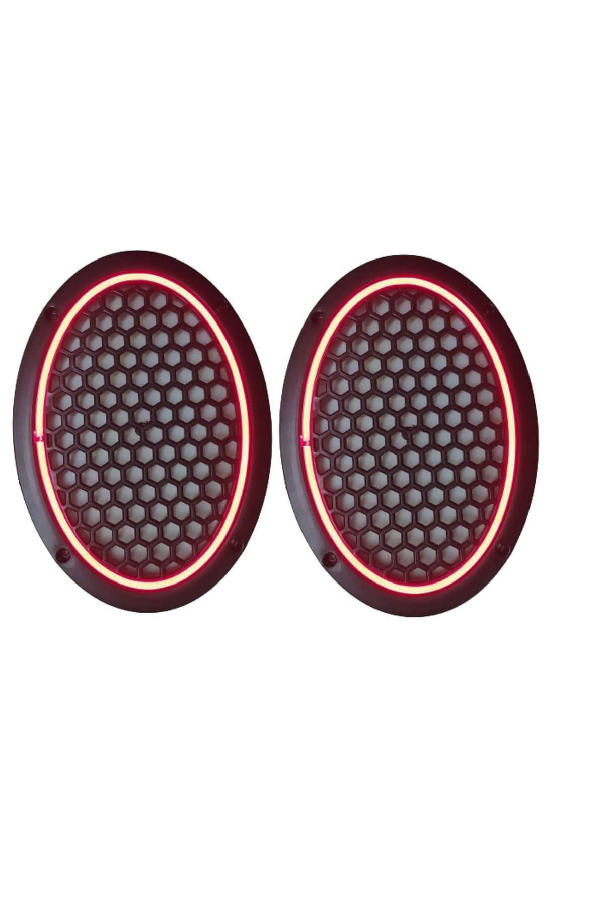 Damla Oval Neon Led Işıklı Midrange Hoparlör Kapağı Kırmızı