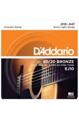 Daddarıo Ej10 Akustik Gitar Tel Seti, 80/20 Bronze, Extra Lıght