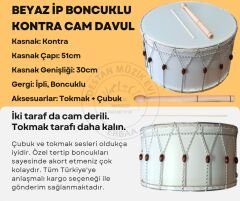 Asma Davul,Folklor Davulu İpli Boncuklu 50 cm beyaz